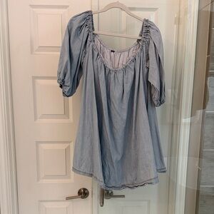 Free People Light Blue Puff Sleeve Blouse